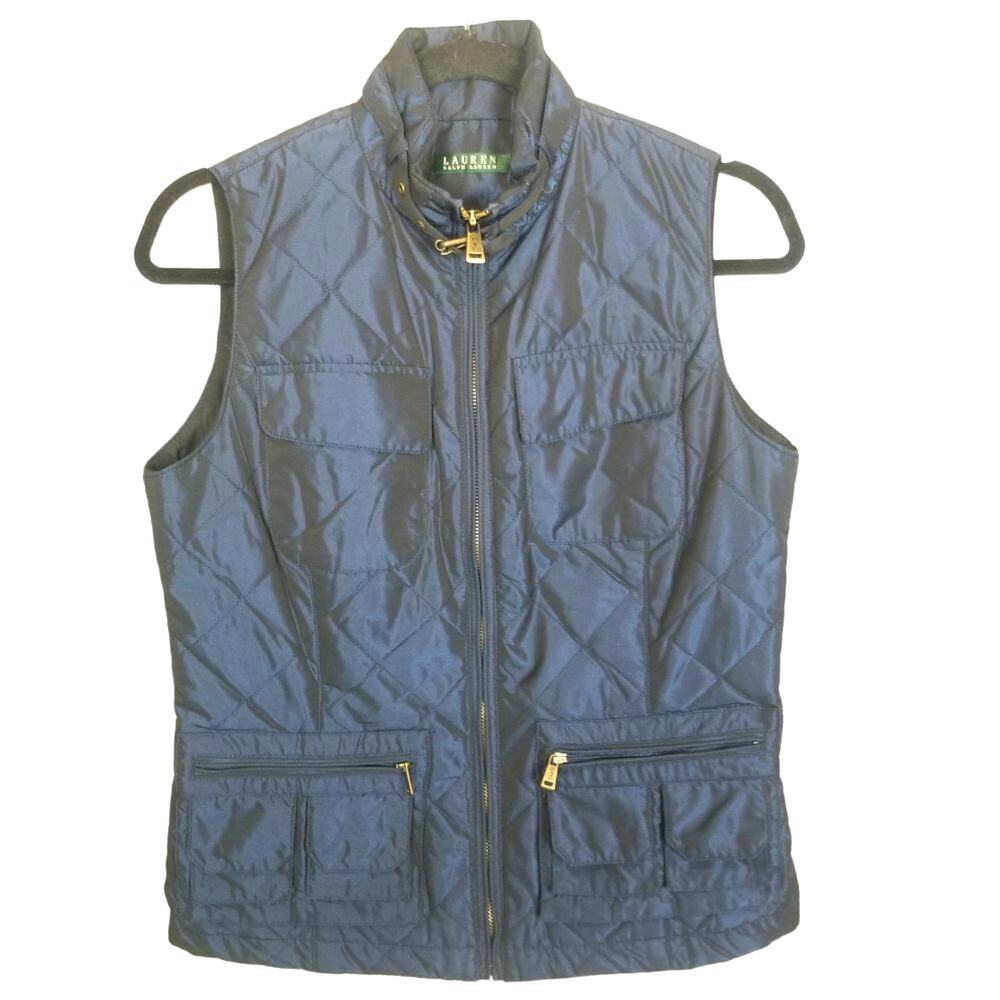 Lauren Ralph Lauren Womens Shiny Quilted Vest Full Zip Jacket S Preppy Old Money